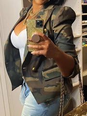 Women's Jackets Camouflage Print Lapel Double -Breasted Jacket