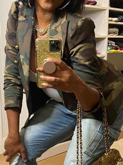 Women's Jackets Camouflage Print Lapel Double -Breasted Jacket