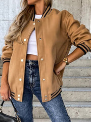 Women's Jackets Pocket Snaps Baseball Wool Jacket