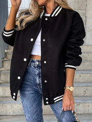 Women's Jackets Pocket Snaps Baseball Wool Jacket