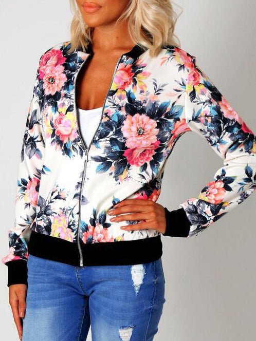 Women's Jackets Printed Zip Long Sleeve Jacket