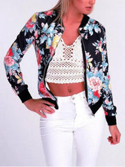 Women's Jackets Printed Zip Long Sleeve Jacket