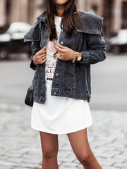 Women's Jackets Washed Button Long Sleeve Denim Jacket