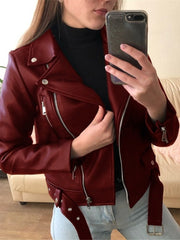 Women's Jackets Zipper Long Sleeve PU Skinny Leather Jacket
