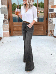 Women's Jeans Fashion Pockets Slim Wide-Leg Jeans