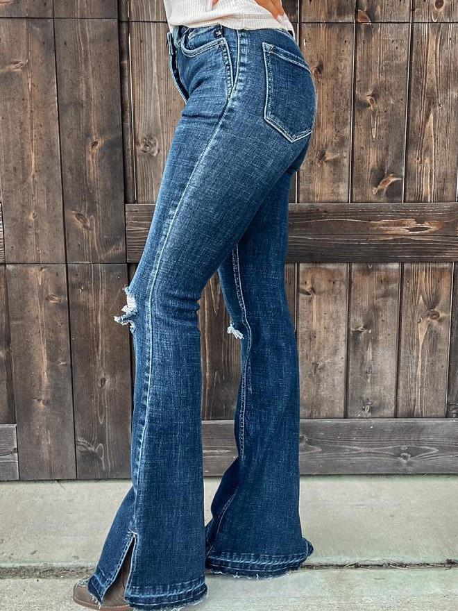 Women's Jeans Ripped High-Rise Split Bootcut Jeans
