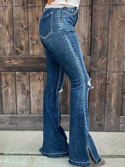 Women's Jeans Ripped High-Rise Split Bootcut Jeans