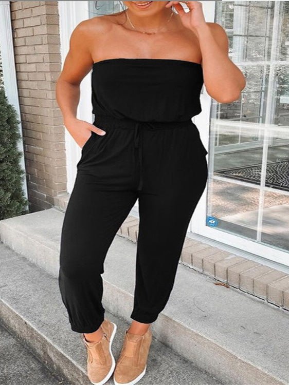 Women's Jumpsuits Bandeau Pocket Sleeveless Casual Jumpsuit