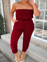 Women's Jumpsuits Bandeau Pocket Sleeveless Casual Jumpsuit