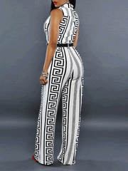 Women's Jumpsuits Fashion Printed V-Neck Button Jumpsuit
