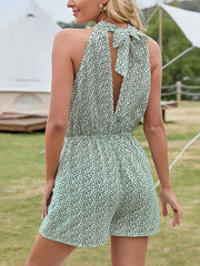 Women's Jumpsuits Floral Hollow Halter Sleeveless Jumpsuit