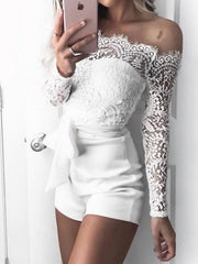 Women's Jumpsuits One-Shoulder Lace Long Sleeve Lace Up Jumpsuit