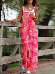 Women's Jumpsuits Printed Suspenders Wide-Leg Jumpsuit