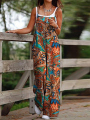 Women's Jumpsuits Printed Suspenders Wide-Leg Jumpsuit