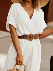 Women's Jumpsuits V-Neck Bat Short Sleeve Belt Jumpsuit